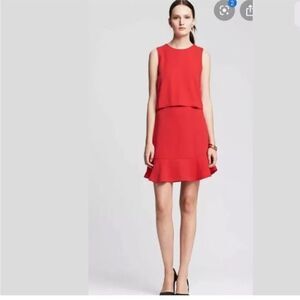 Banana Republic Red Crepe Ruffle Cut Out Dress| Size 14